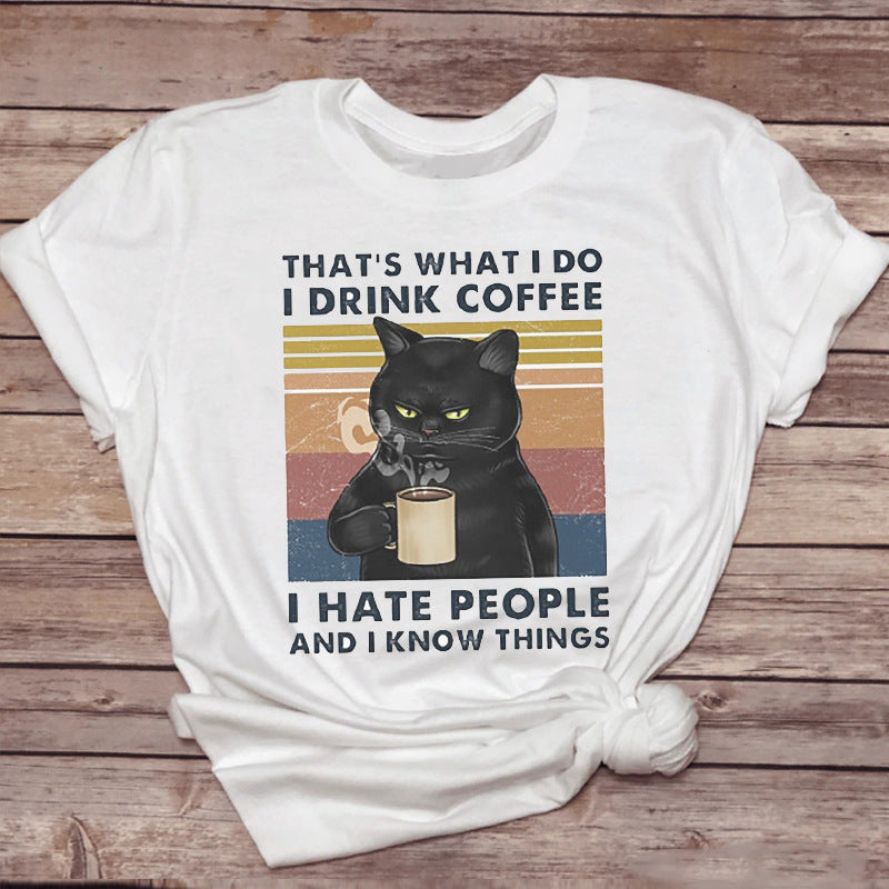 Pet-Drinking-Coffee Funny Cat Tops Tshirt-Sevenedge Perfect Gifts
