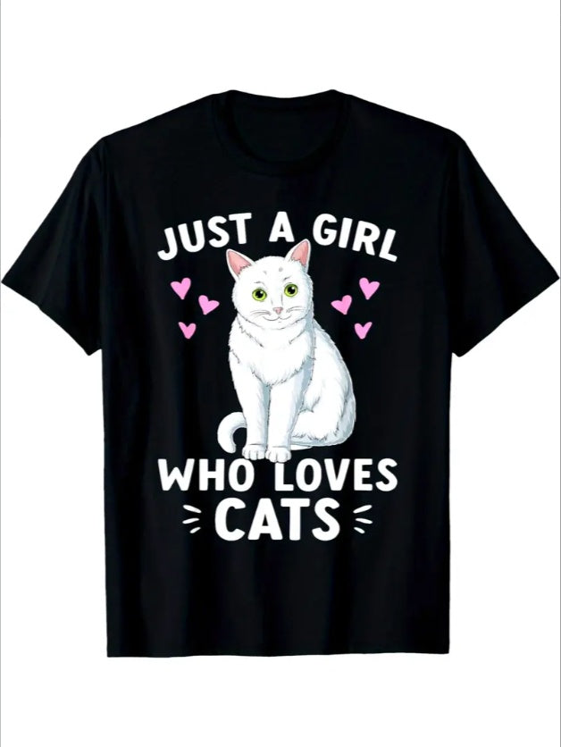 Just A Girl Who Loves Cats Cute Cat Lover Girls Women T-Shirt-Sevenedge Perfect Gifts