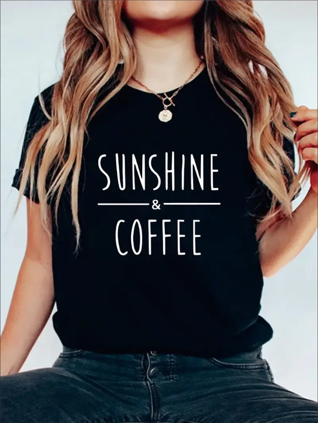 Sunshine Coffee Printed Solid Color T-shirt For Women-Sevenedge Perfect Gifts