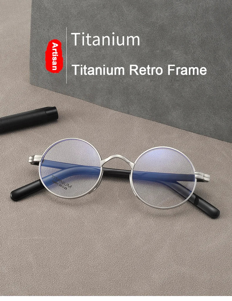 Photochromic Pure Titanium Round Frame Handmade Eyeglasses-Sevenedge Perfect Gifts