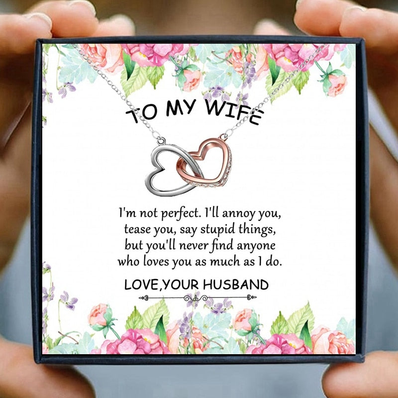 To My Wife - I am Not Perfect Interlocking Heart necklace-Sevenedge Perfect Gifts