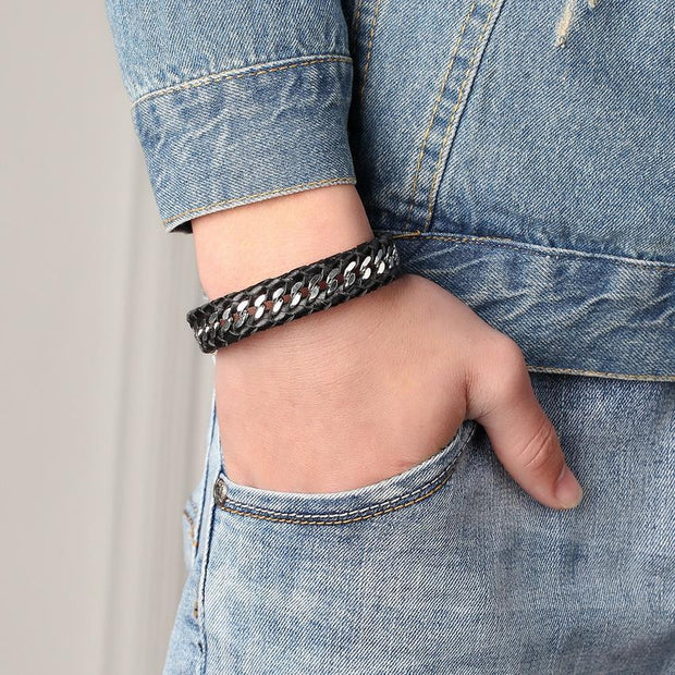 Leather And Steel Interwoven Bracelet-Sevenedge Perfect Gifts