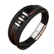 Three Layer Metal And Leather Stacked Bracelet-Sevenedge Perfect Gifts