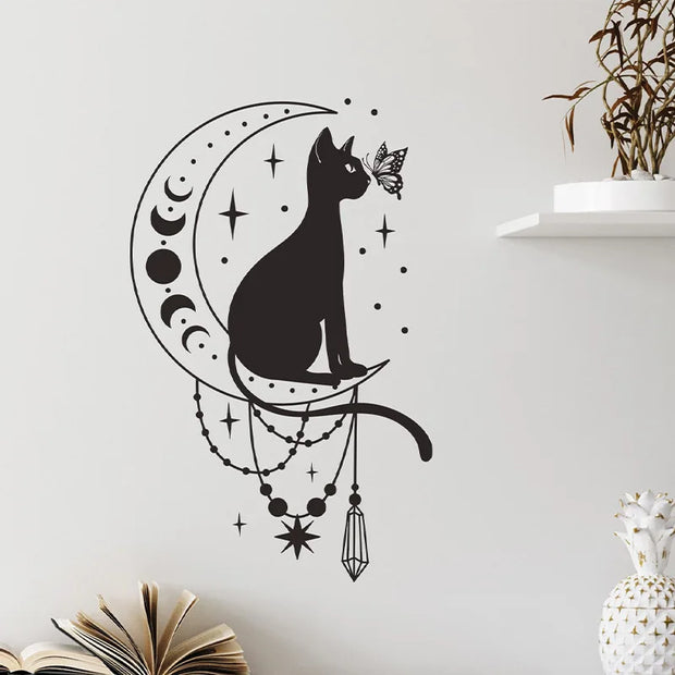 Cartoon Cat Butterfly Moon Wall Sticker – Elegant Home Decor-Sevenedge Perfect Gifts