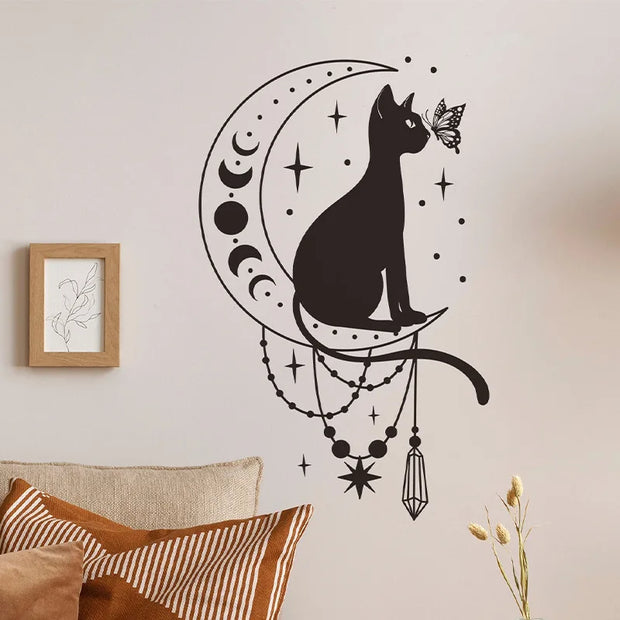 Cartoon Cat Butterfly Moon Wall Sticker – Elegant Home Decor-Sevenedge Perfect Gifts