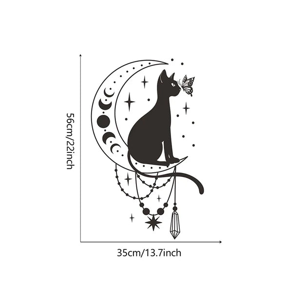 Cartoon Cat Butterfly Moon Wall Sticker – Elegant Home Decor-Sevenedge Perfect Gifts