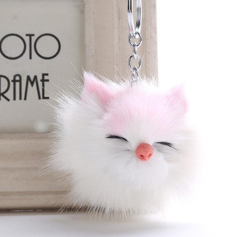 QqzsJewls Kawaii Cat Keychain Preppy Pink Crystal Bead Charm