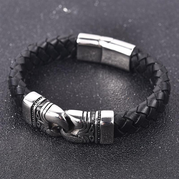 Engraved Metal And Braided Leather Bracelet-Sevenedge Perfect Gifts