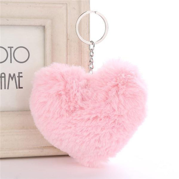Fluffy Heart Pom Pom Keychain