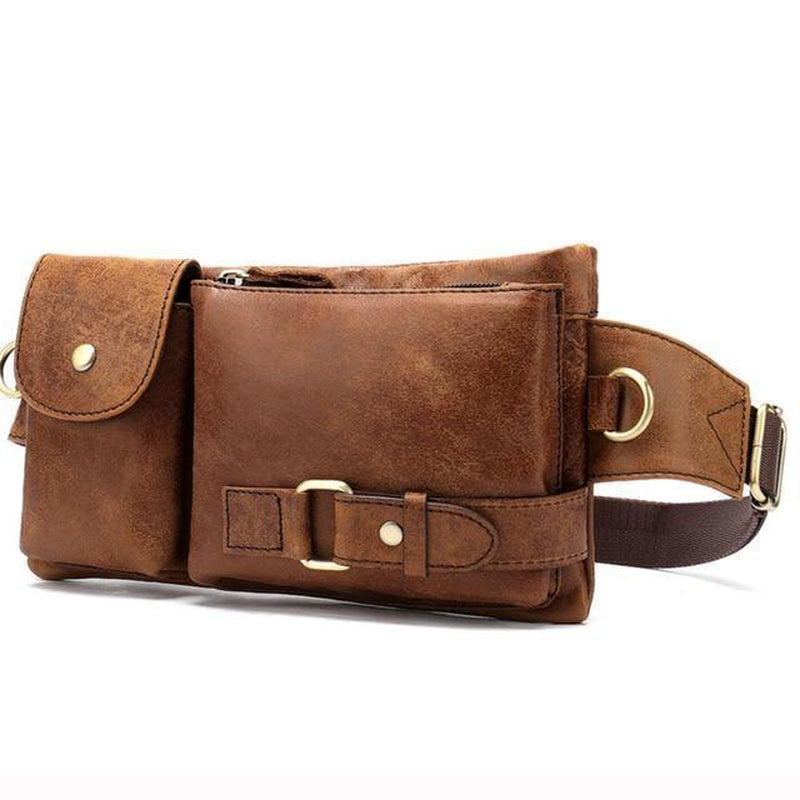 Men's Pu Leather Waist Bag With Clover Pattern Leather Bag For