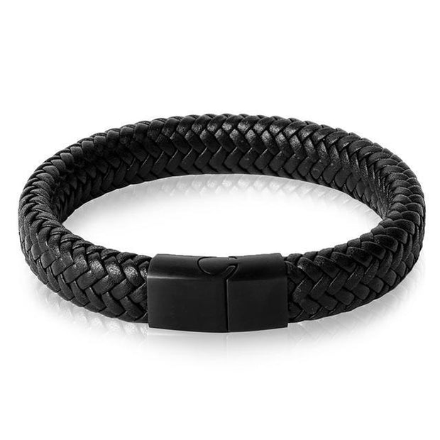 Simple Double Band Braided Secure Clasp Leather Bracelet by Trafalgar Men's  Accessories