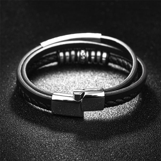 Stainless Steel And Leather 3-Strand Bracelet-Sevenedge Perfect Gifts