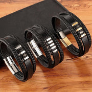 Three Layer Metal And Leather Stacked Bracelet-Sevenedge Perfect Gifts